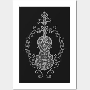 Intricate Dark Tribal Violin Design Posters and Art